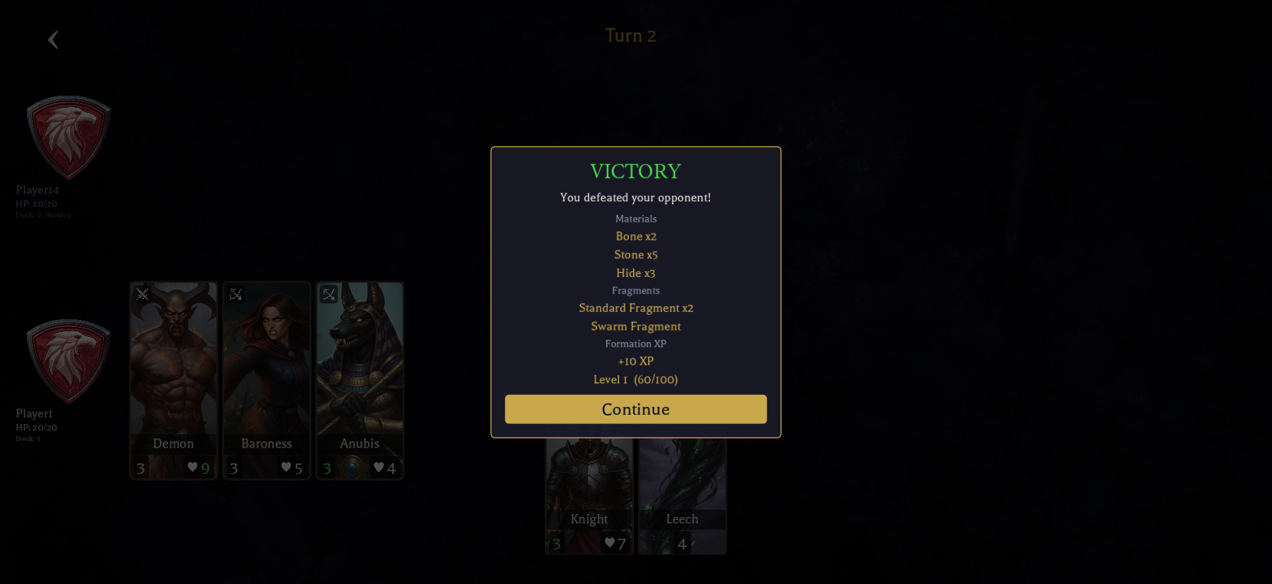 Battle reward screen showing materials, fragments, and formation XP sections
