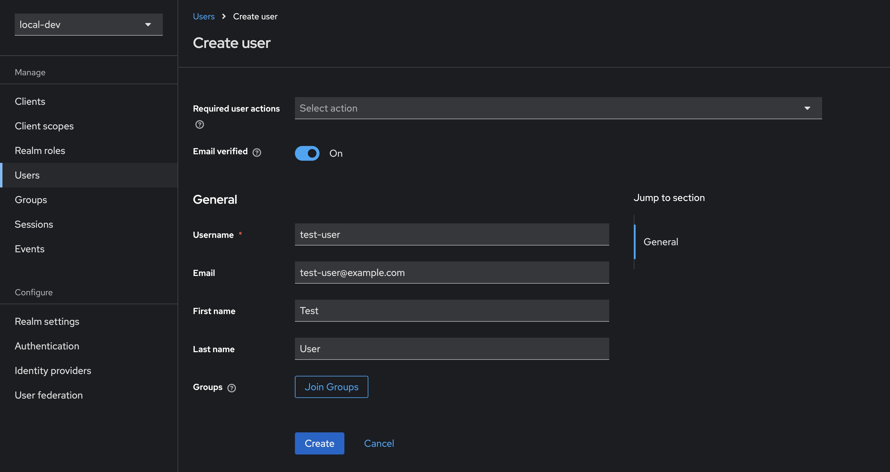 Creating a new user
