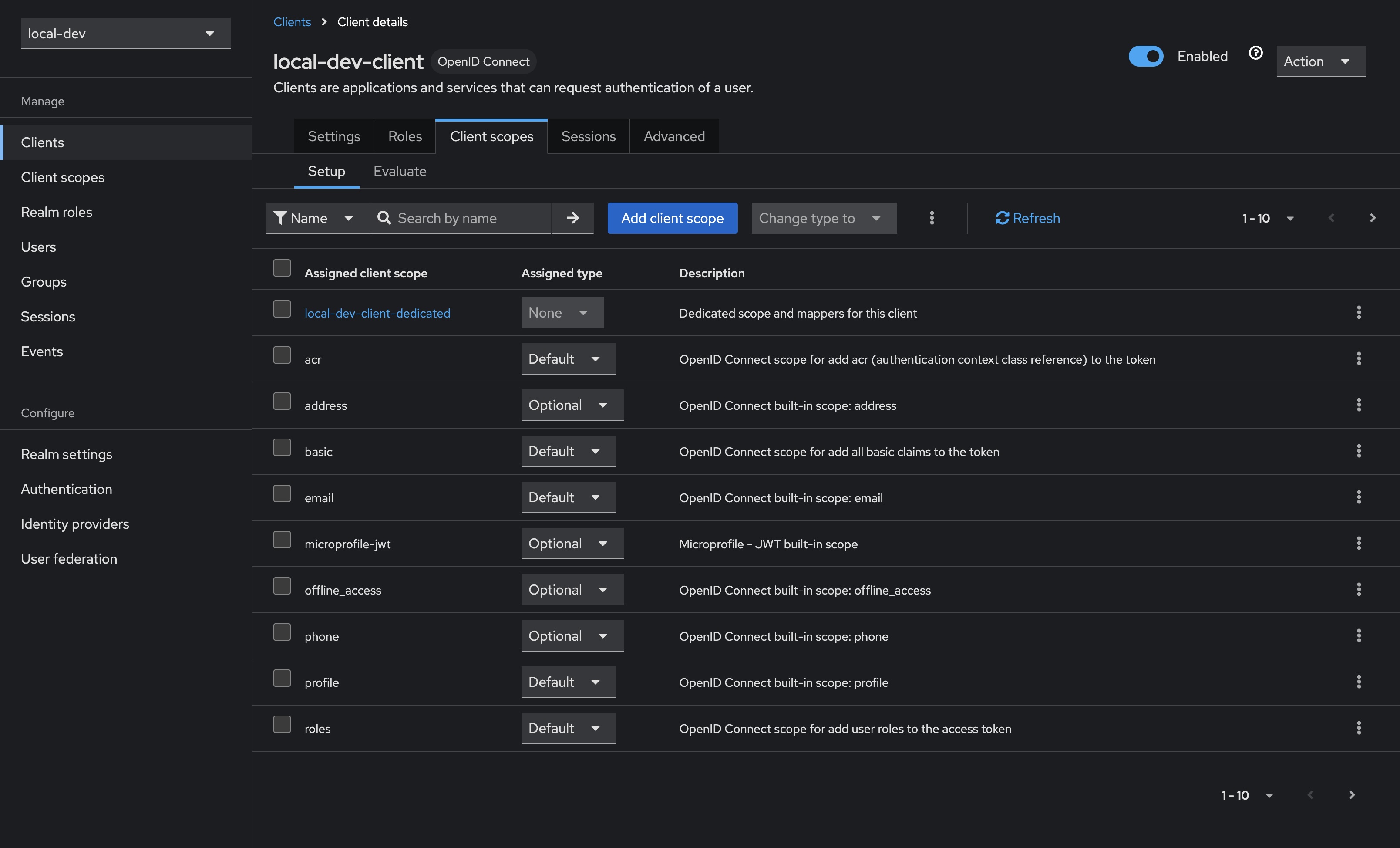 Configuring client scopes