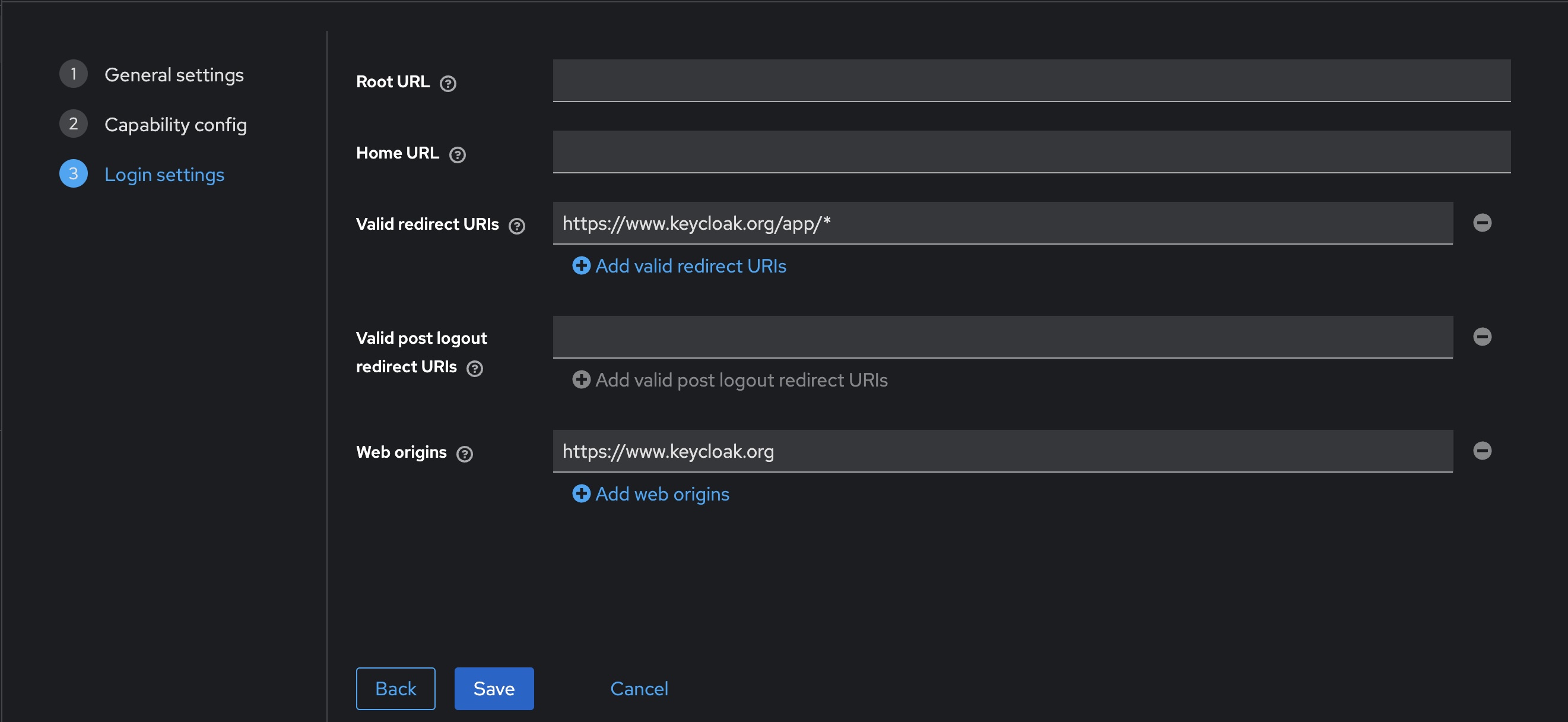 Login settings for client