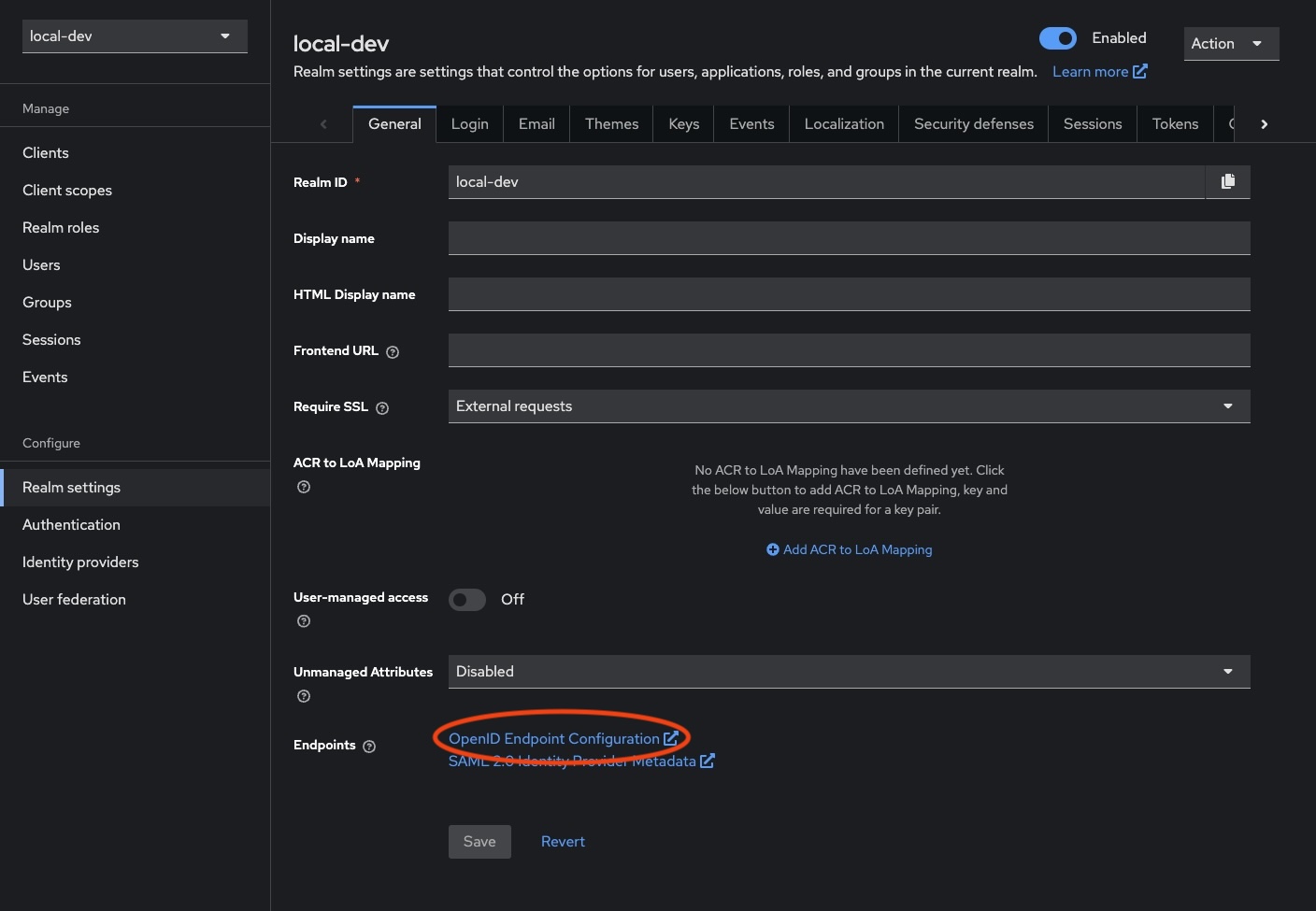 OpenID Endpoint Configuration link