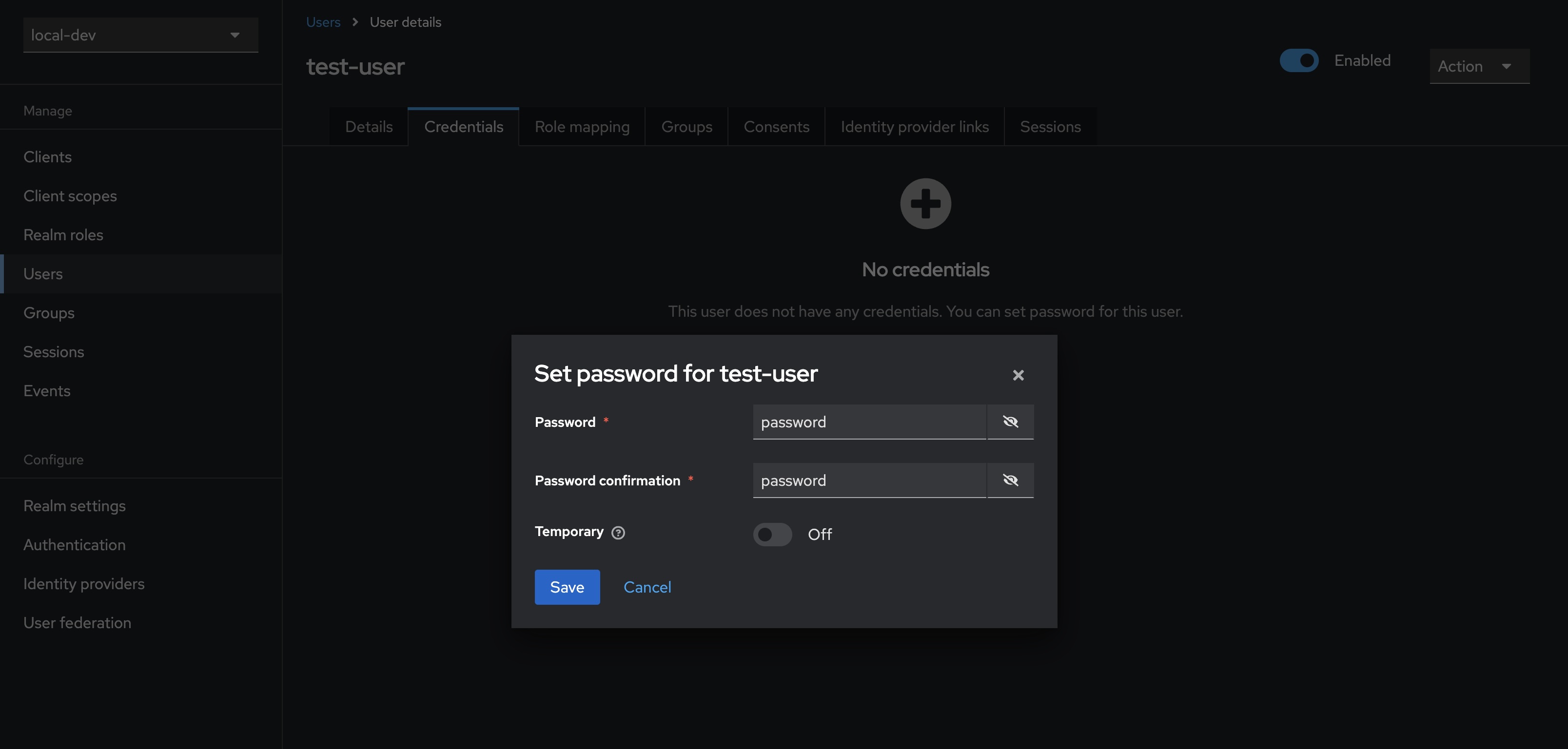 Setting a user’s password
